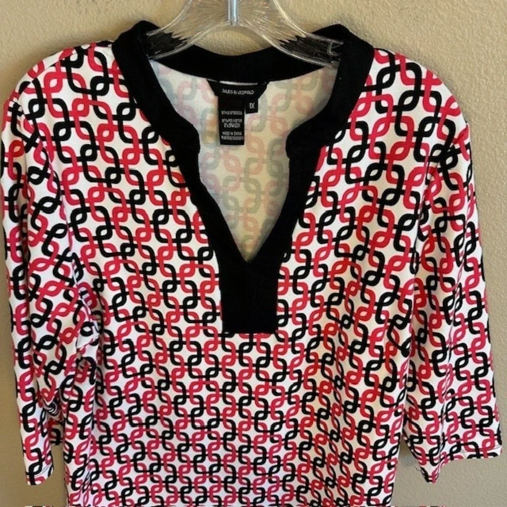Jules & Leopold Multicolor Geometric Print V-Neck 3/4 Sleeve Tunic Blouse 1X - Picture 4 of 6